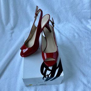 NIB Red Patent Leather, Peep Toe, Slingback Pumps, Nine West Size 7